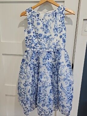 Pippa & Julie White Dress with Blue Floral Print - Girls 16